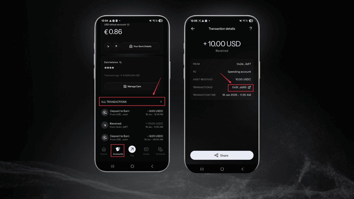 Transaction ID on the KAST app