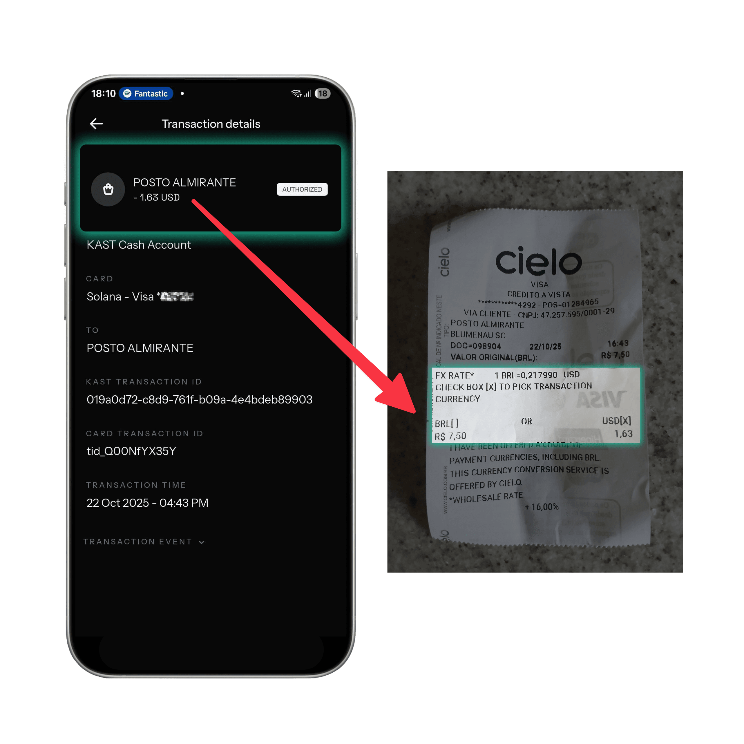Paying in USD using the KAST card